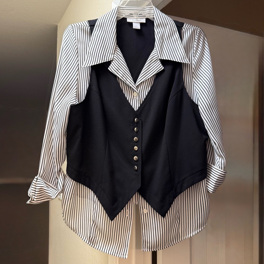 Black and White Striped Button Down Shirt